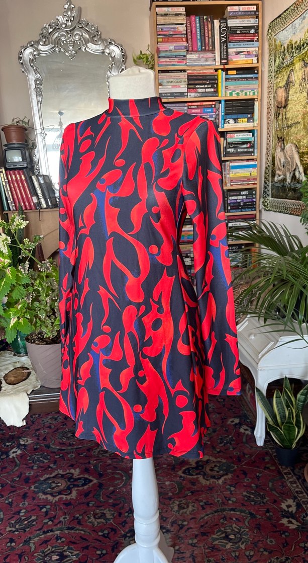 Kırmızı Desenli mini elbise - Görsel 5