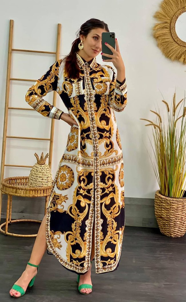 Uzun Desenli Bohem Kadın Elbise - Görsel 2