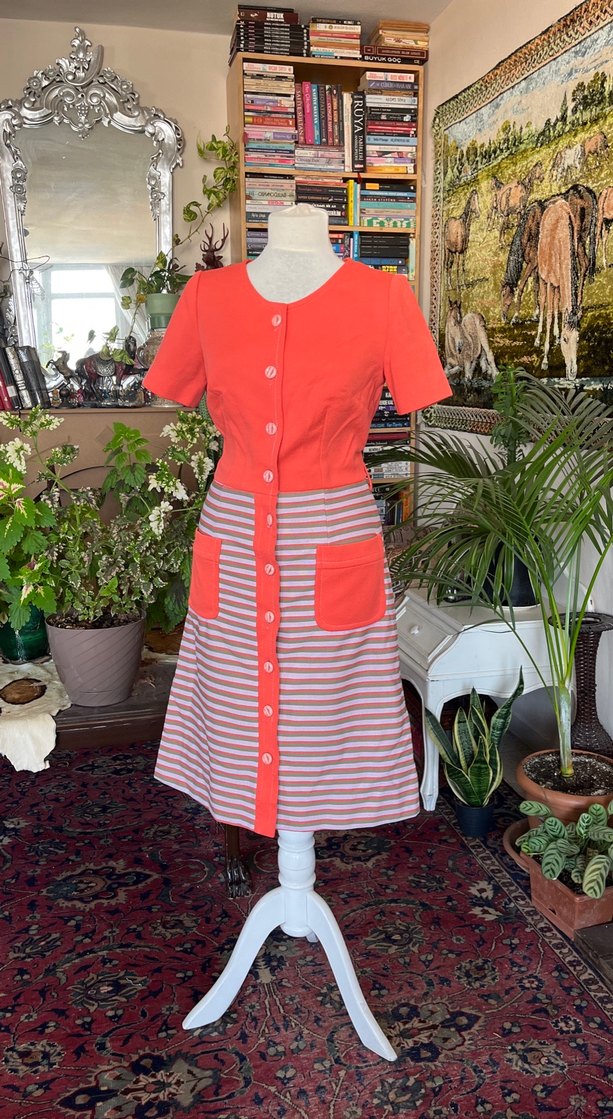 Kısa Kollu Düğmeli Bohem Kadın Elbise - Görsel 5