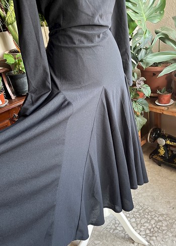 m Beden siyah Renk Uzun Siyah Gotik Drapeli Elbise