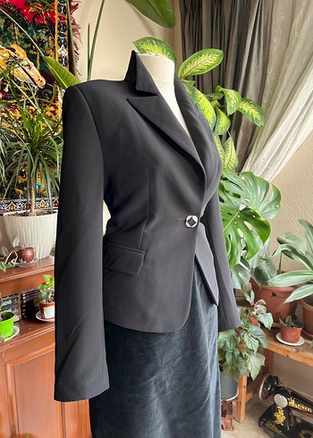 xl Beden siyah Renk Kadın Siyah Uzun Kollu Düğmeli Blazer Ceket