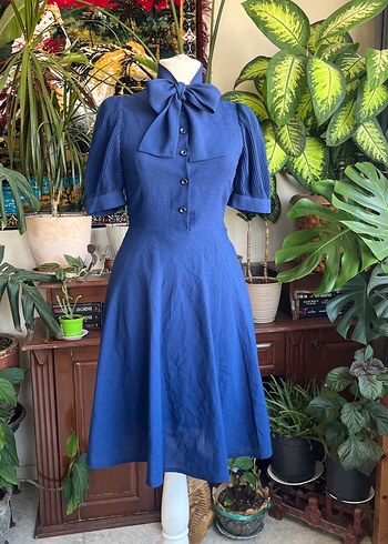 xs Beden Lacivert Vintage midi Elbise