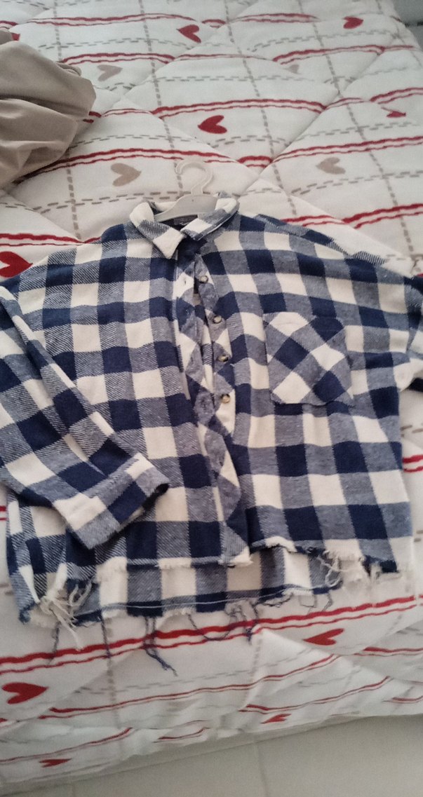 Kadın Mavi Kareli Uzun Kollu oduncu Gömlek - Görsel 3