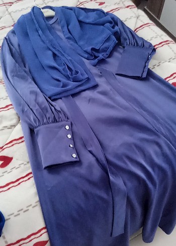 Mor Saten Uzun Kadın Elbise - Görsel 2