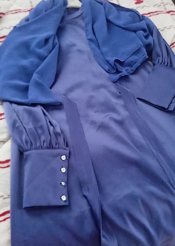 Mor Saten Uzun Kadın Elbise - Görsel 4