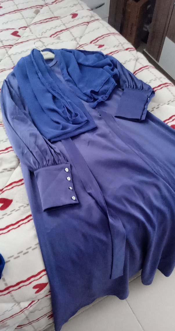 Mor Saten Uzun Kadın Elbise - Görsel 2