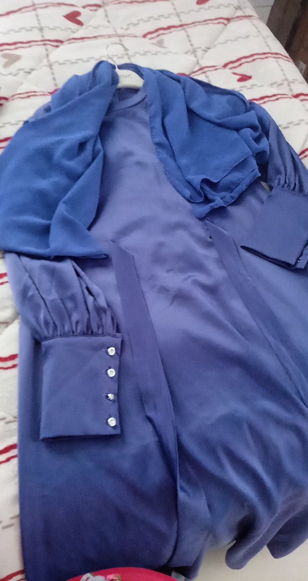 Mor Saten Uzun Kadın Elbise - Görsel 4