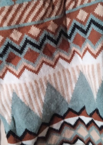 m Beden Bohem Çok Renkli Örgü Mini Poncho