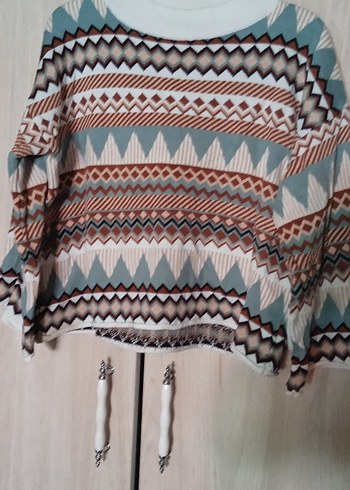 Bohem Çok Renkli Örgü Mini Poncho