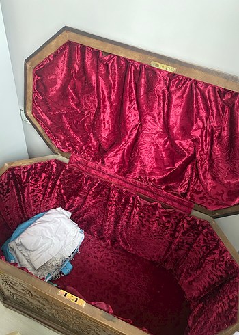 Koyu Kahverengi El Oyması Vintage Sandık - Görsel 2