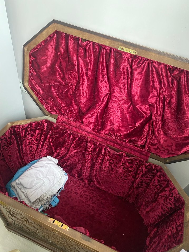 Koyu Kahverengi El Oyması Vintage Sandık - Görsel 2