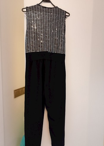 Siyah-Gümüş V Yaka Kadın Tulum - Görsel 4