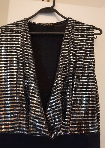 Siyah-Gümüş V Yaka Kadın Tulum - Görsel 2