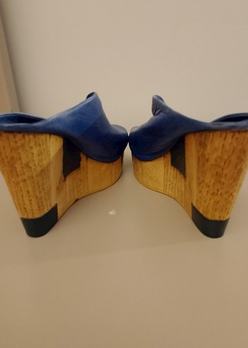 Koyu Mavi Detaylı Kadın Dolgu Topuklu Ayakkabı - Görsel 4