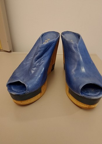 Koyu Mavi Detaylı Kadın Dolgu Topuklu Ayakkabı - Görsel 3