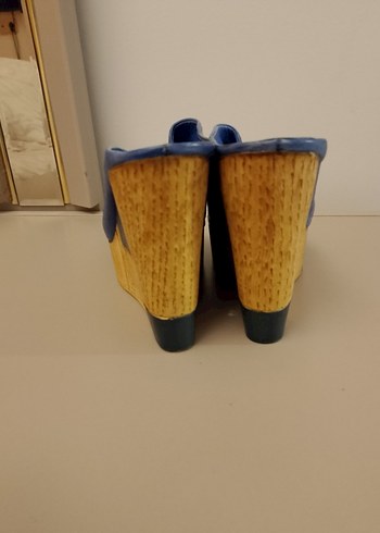 Koyu Mavi Detaylı Kadın Dolgu Topuklu Ayakkabı - Görsel 5