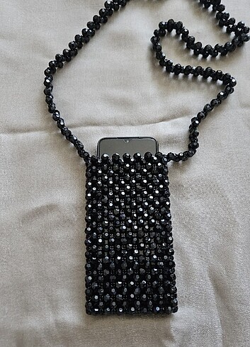  Beden siyah Renk Boncuktan Telefon Çantası 