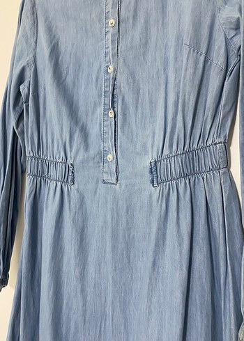 Piliseli Uzun Kollu Kot Elbise - Görsel 3