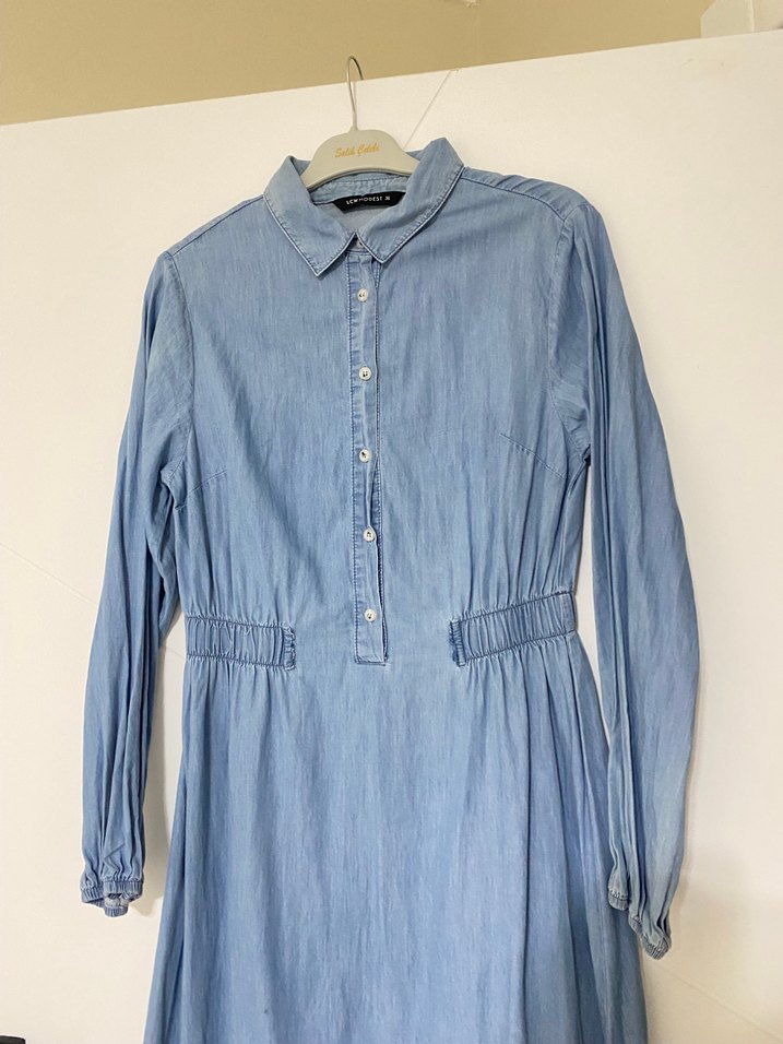 Piliseli Uzun Kollu Kot Elbise - Görsel 2