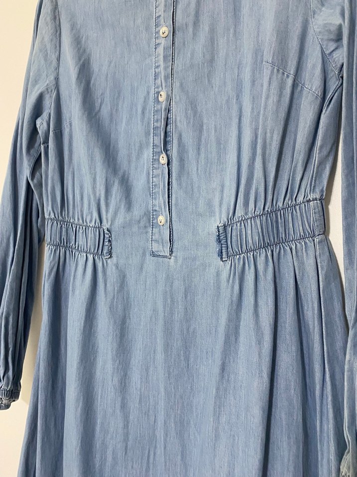 Piliseli Uzun Kollu Kot Elbise - Görsel 3