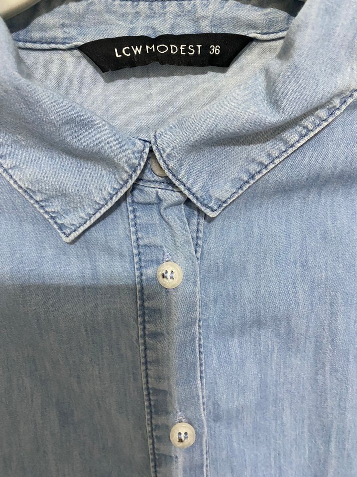 Piliseli Uzun Kollu Kot Elbise - Görsel 5