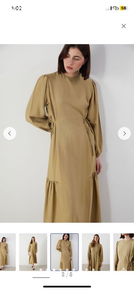 Bej Uzun Keten Elbise, Rahat Kesim, Uzun Kollu - Görsel 4