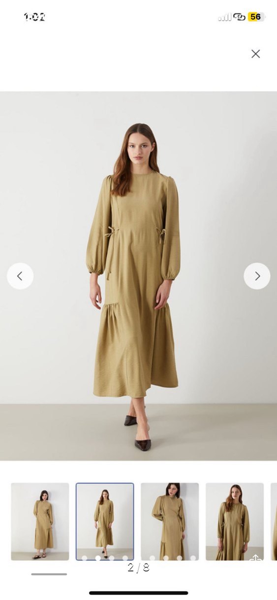 Bej Uzun Keten Elbise, Rahat Kesim, Uzun Kollu - Görsel 3