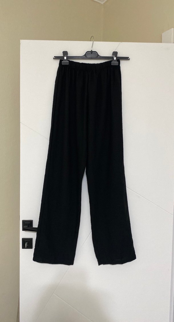 Düğmeli Siyah Uzun Keten Takım - Görsel 5