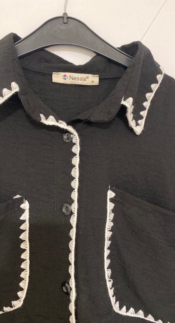 Düğmeli Siyah Uzun Keten Takım - Görsel 2