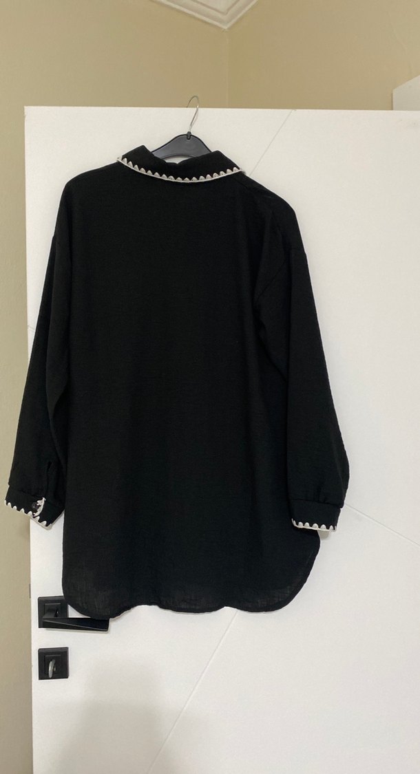 Düğmeli Siyah Uzun Keten Takım - Görsel 3