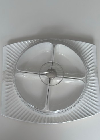 Kahvaltılık Beyaz Bölmeli Servis Tabağı ve Şeffaf Kapak - Görsel 2