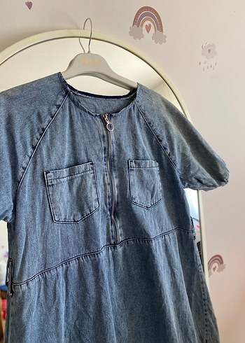 Düğmeli Mavi Jean  kot Elbisesi - Görsel 2