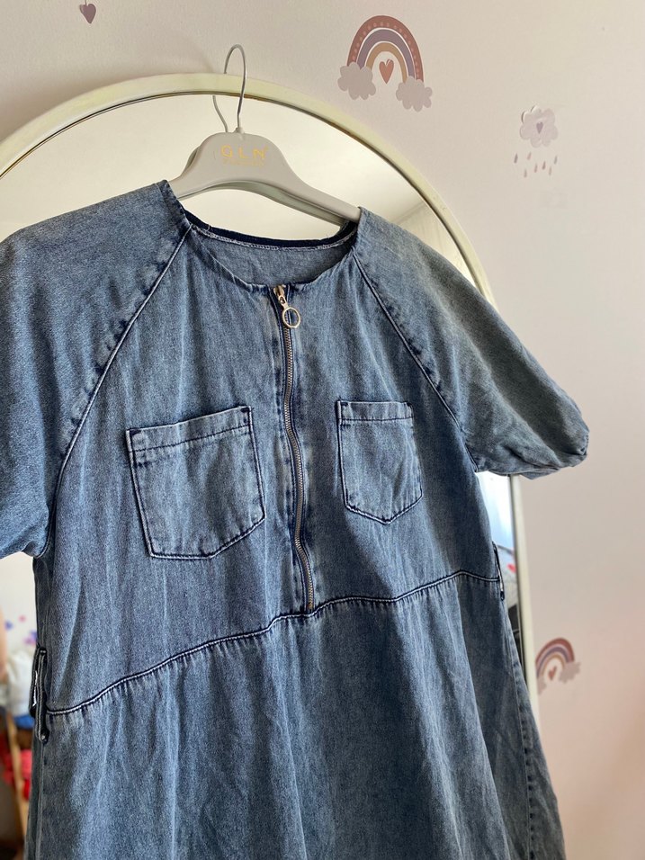 Düğmeli Mavi Jean  kot Elbisesi - Görsel 2