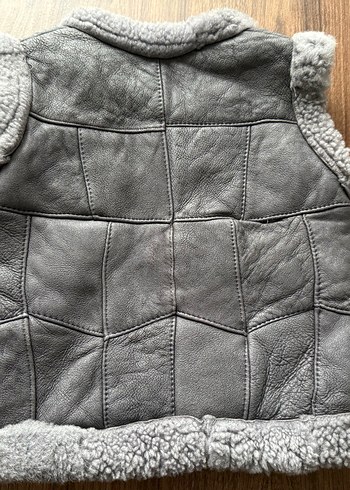 Gri Kürklü Deri Erkek Çocuk Biker yelek - Görsel 4