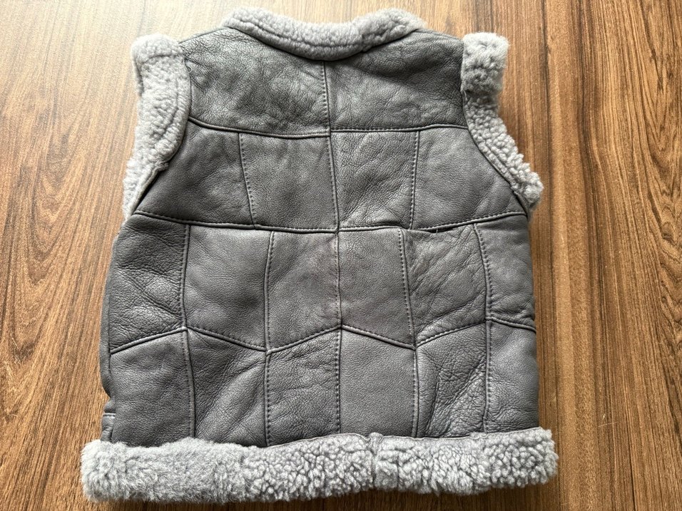 Gri Kürklü Deri Erkek Çocuk Biker yelek - Görsel 4