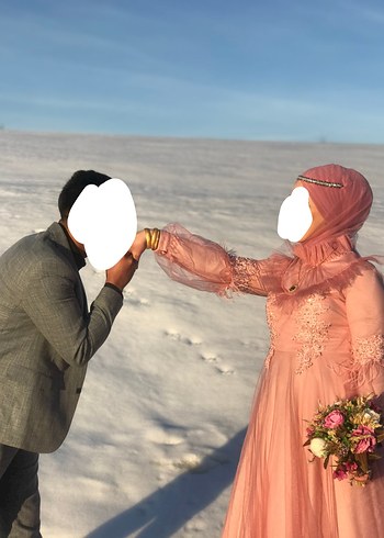 44 Beden Pudra Uzun Kollu Nişan Elbisesi
