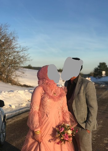 Pudra Uzun Kollu Nişan Elbisesi
