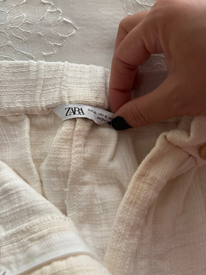 Beyaz Keten Midi Kadın Pantolon - Görsel 4