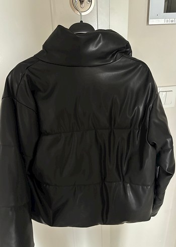 Kadın Siyah Deri Düğmeli Ceket - Görsel 4