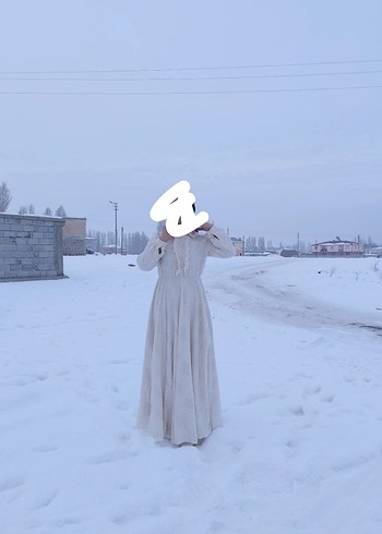 Beyaz Uzun Triko Elbise - Görsel 3