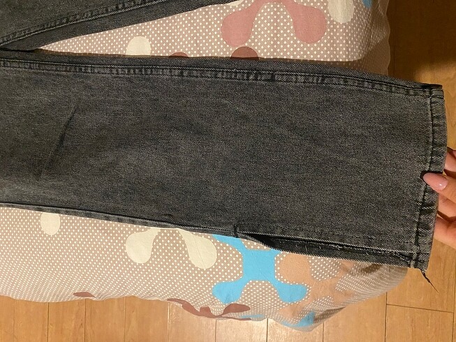 Paçası kesik wide leg antrasit jean - Görsel 2