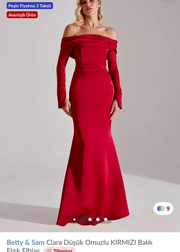 Betty & Sam Clara Düşük Omuzlu Kırmızı Balık Elbise - Görsel 3