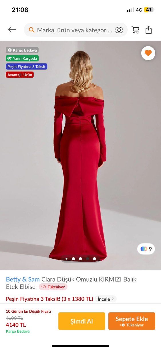 Betty & Sam Clara Düşük Omuzlu Kırmızı Balık Elbise - Görsel 2