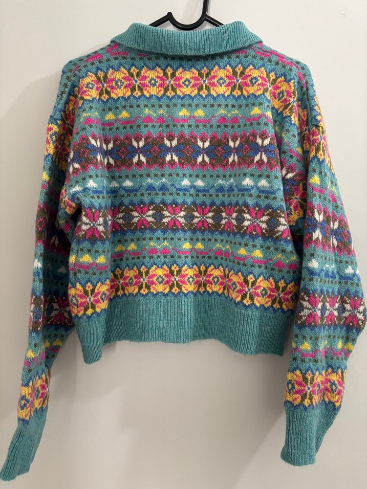 Addax vintage Renkli Desenli Turkuaz Triko Hırka — görsel 2/4