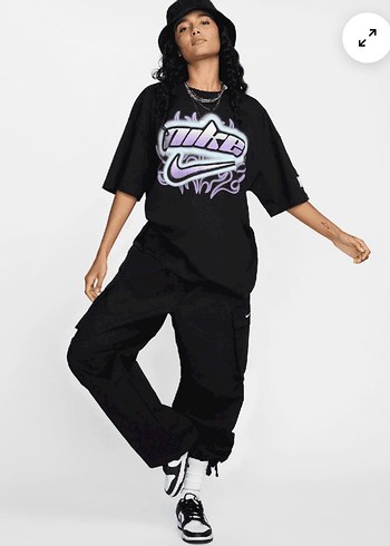 Nike Siyah Baskılı Oversize Tişört