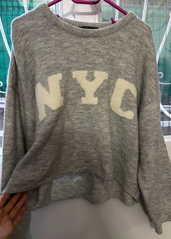 Gri Uzun Kollu Örgü NYC Kazak - Görsel 2