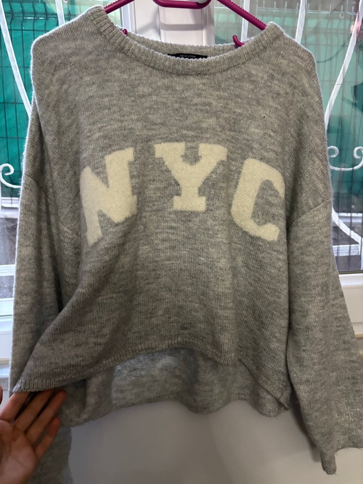 Gri Uzun Kollu Örgü NYC Kazak - Görsel 2