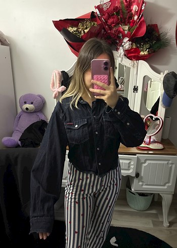 Bağlamalı Desenli Kadın Kot Ceket - Görsel 3