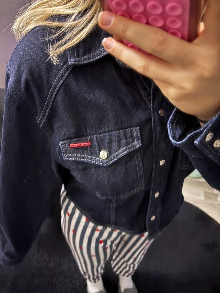 Bağlamalı Desenli Kadın Kot Ceket - Görsel 2