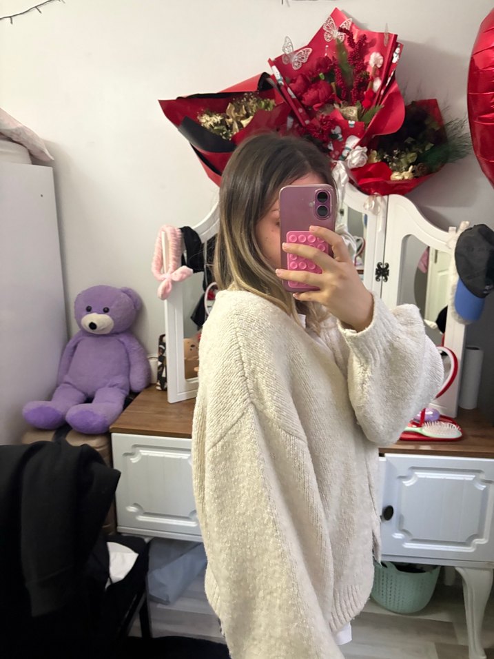 Beyaz Örgü Salaş Hırka - Görsel 2